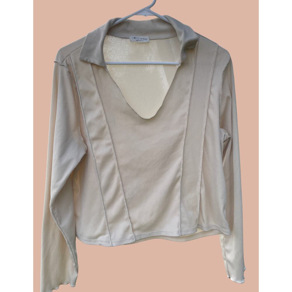 XL Cream Ribbed Shirt | Boho Indie Maximalist Skater